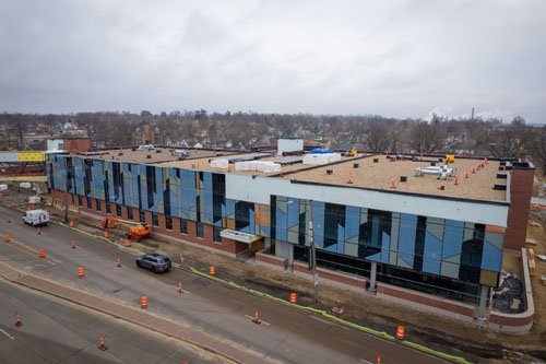 Aerial view of Heart Center construction