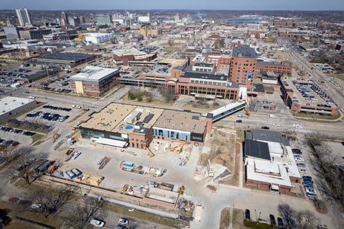 Aerial view of Heart Center construction