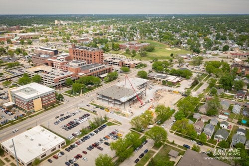 Aerial view of Heart Center construction