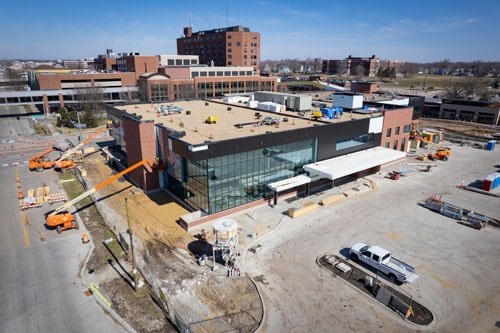 Aerial view of Heart Center construction