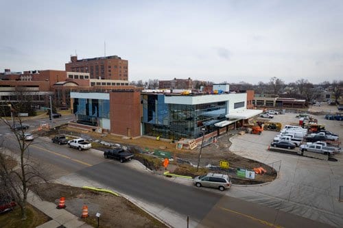 Aerial view of Heart Center construction