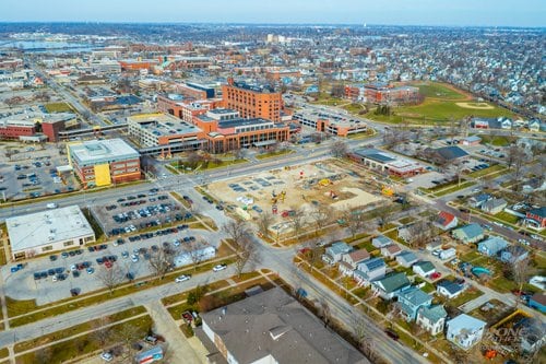 Aerial view of the Heart Center construction