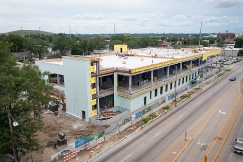 Aerial view of Heart Center construction