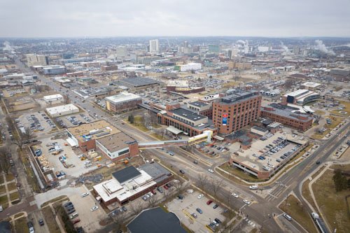 Aerial view of Heart Center construction