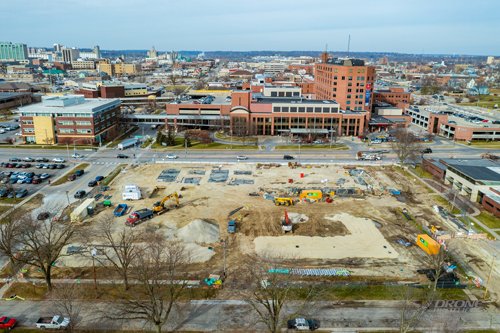 Aerial view of the Heart Center construction