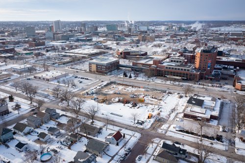 Aerial view of Heart Center construction