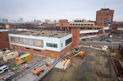 Aerial view of Heart Center construction