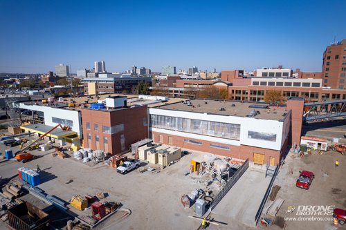 Aerial view of Heart Center construction