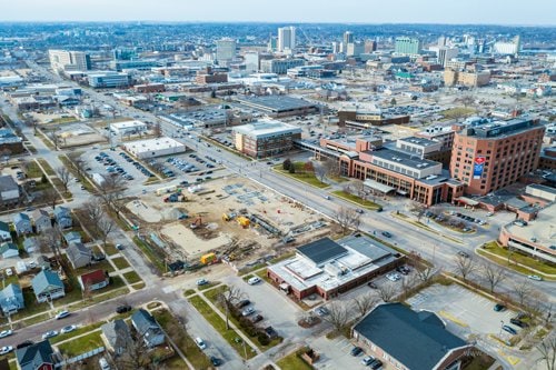 Aerial view of the Heart Center construction