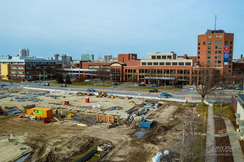 Aerial view of the Heart Center construction