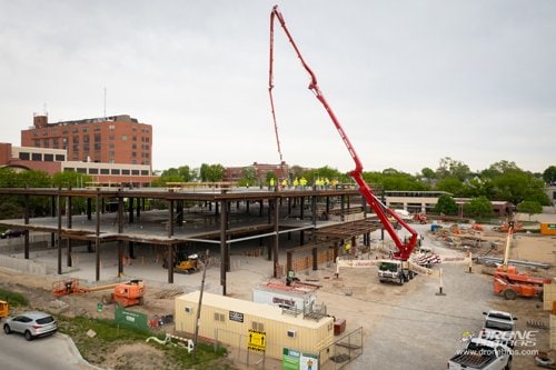 Aerial view of Heart Center construction