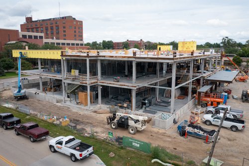 Aerial view of Heart Center construction