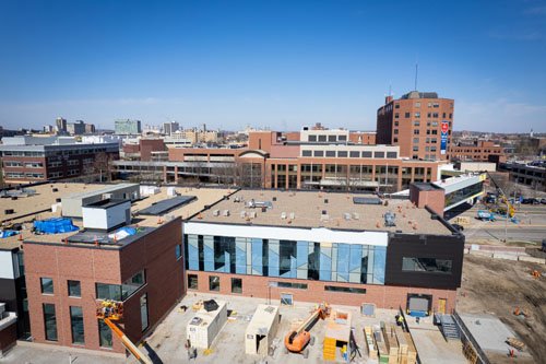 Aerial view of Heart Center construction