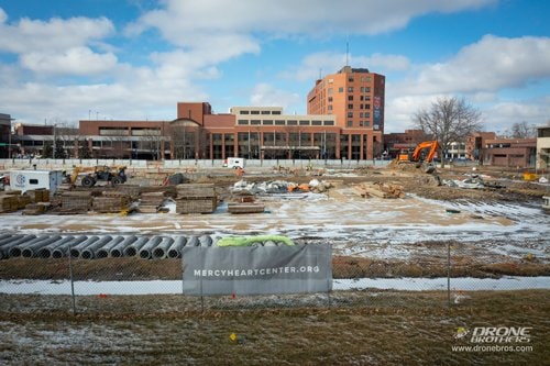 Aerial view of Heart Center construction