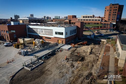 Aerial view of Heart Center construction