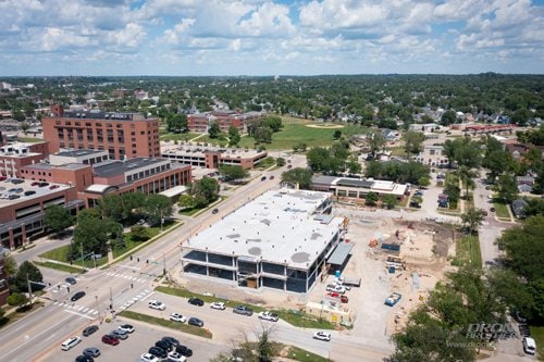 Aerial view of Heart Center construction