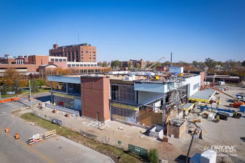 Aerial view of Heart Center construction