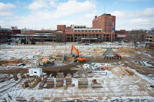 Aerial view of Heart Center construction