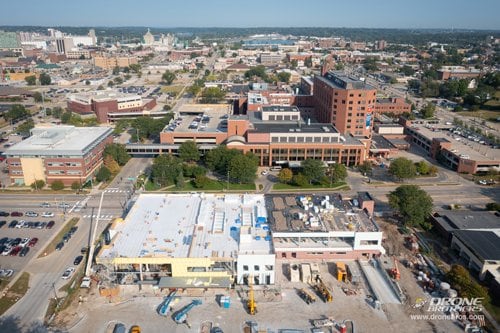 Aerial view of Heart Center construction